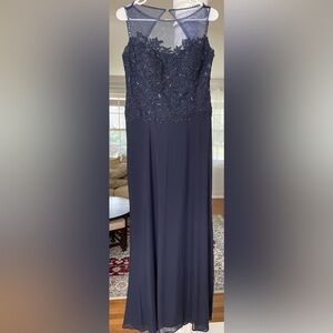 Serena London Embroidered , sequenced full length , sleeveless Navy gown women.